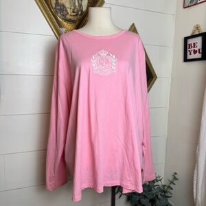 Women’s Ralph Lauren Pink Long Sleeve Tshirt Size 3X White Embroidered Logo